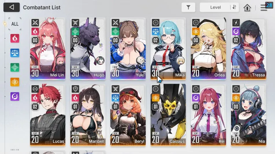 Chaos Zero Nightmare Accounts GLOBAL LV25| 4SSR(Meilin Hugo Yuki Orlea)+ 10SR(MikaM2,LucasM2,CassiusM1,Etc) 10SR 3