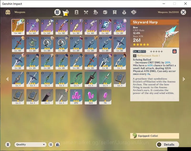 Genshin Impact Accounts ASIA|AR 59|13 Limited+6 [5*Weapon]|Raiden C2,Yelan image 4