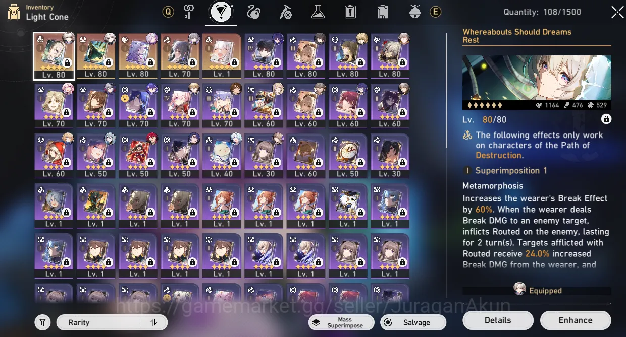 Honkai Star Rail Accounts Mid Game ASIA [TL68] 7 Limited (Castorice[E1+Sign], Boothill, Ruan Mei, Feixiao 9