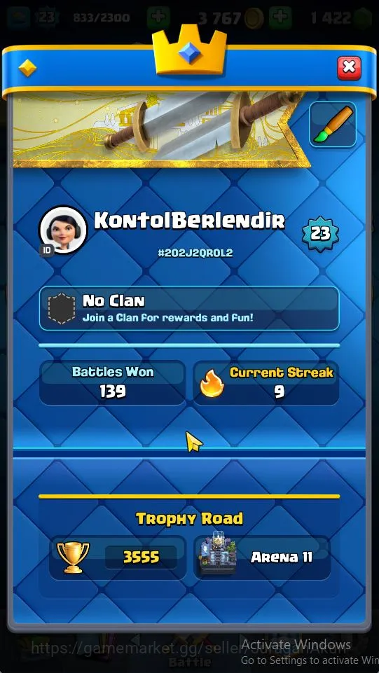 Clash Royale Accounts Midgame Lvl 23|Trophy 3555|KTL 9|Limited Skin| Card 68 | 2 Evo, 1 Legend, 17 Epic, 24 Rare, 26 Common 3
