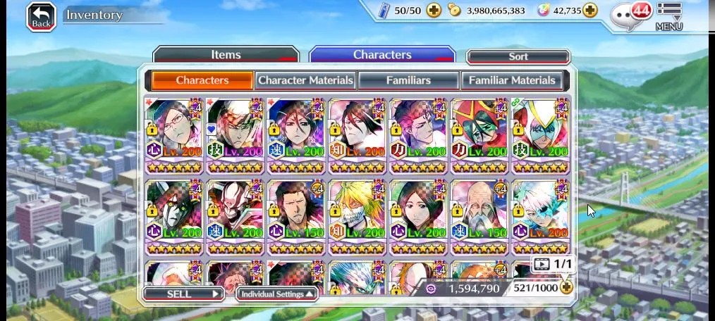 Bleach: Brave Souls Accounts High-End GLOBAL 42K Orb|4 MT(Renji TYBW25, Ichigo 9th, Aizen Fiercer, Yukio)+11 Char 2