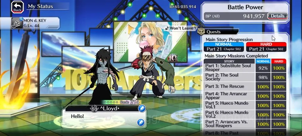 Bleach: Brave Souls Accounts High-End GLOBAL 42K Orb|4 MT(Renji TYBW25, Ichigo 9th, Aizen Fiercer, Yukio)+11 Char 6