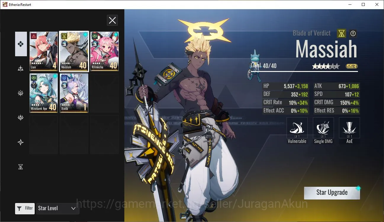 Etheria: Restart Accounts Starter Global-S13|5 SSR(Lian,Massiah,Rilmocha,Mizusumi Aya,Xiada) 22 SR Animus |Male MC|Log 4