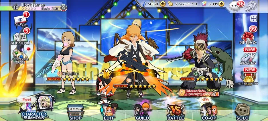 Bleach: Brave Souls Accounts High-End [GLOBAL]|3 MT(Rangiku 10th Ark,Uryu+Renji TYBW25),Nelliel 10th Ark,Ichigo+Rukia 10th 6