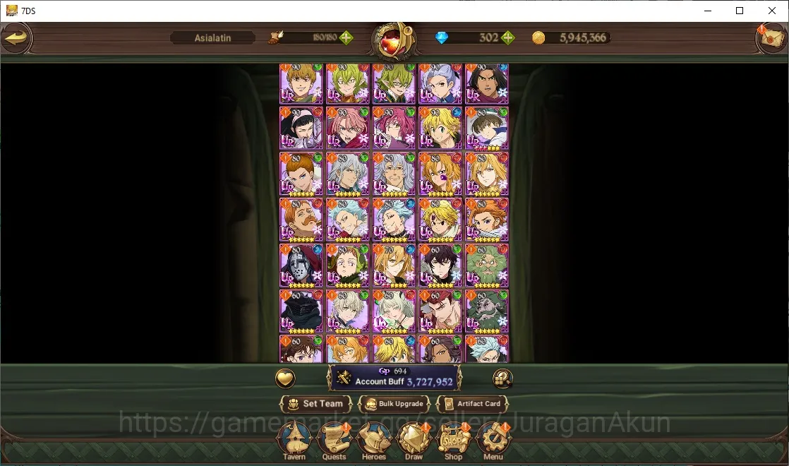 The Seven Deadly Sins: Grand Cross Accounts Midgame Asia|3,7M CC|1 LR, 4 UR, Full Collab Konosuba + 302 Gems(Brunhild 3/6 4