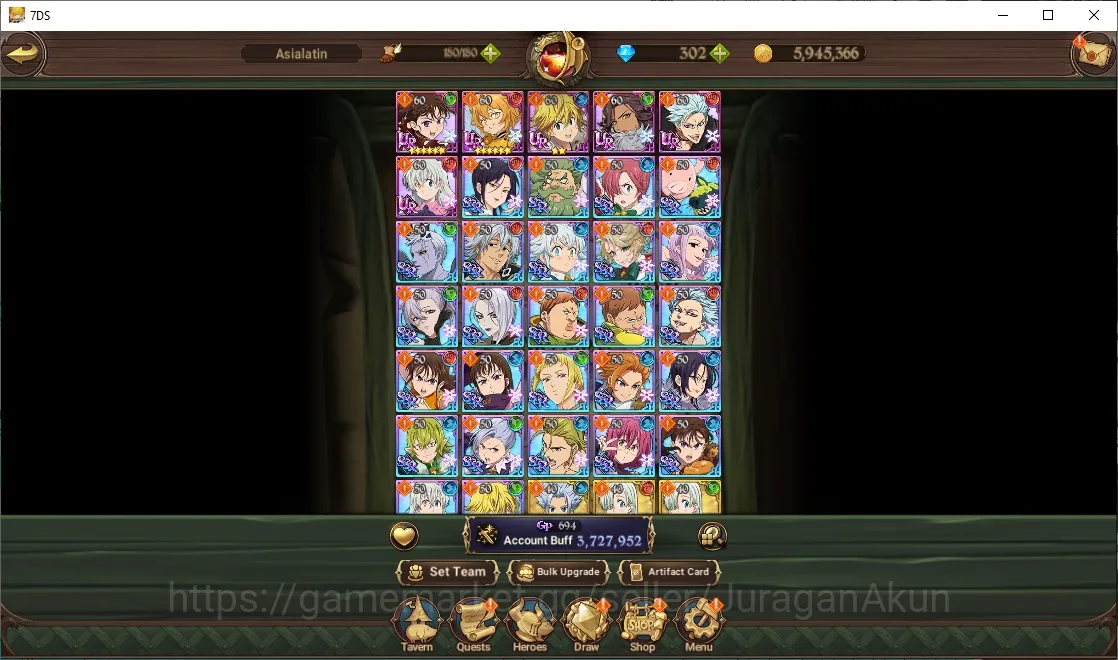 The Seven Deadly Sins: Grand Cross Accounts Midgame Asia|3,7M CC|1 LR, 4 UR, Full Collab Konosuba + 302 Gems(Brunhild 3/6 5