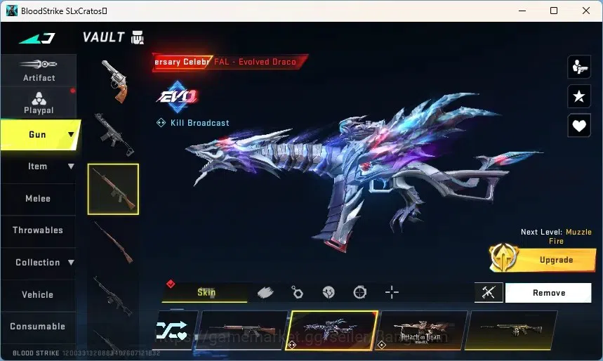 Blood Strike Accounts Others ASIA | 1 EVO:Fal | 1 Eternal:AUG-Empyrean | 1 Aot: FAL-Primal Giant | 2 Ultra Strikers | Check 3