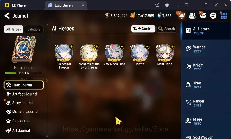 Epic Seven Accounts Starter Global Unverif|Starter|5 ML(ML Iseria,NMLuna,Maid Chloe,Lisette,STaeyou)|PoH ON|Abyss F89|6 Hero 1