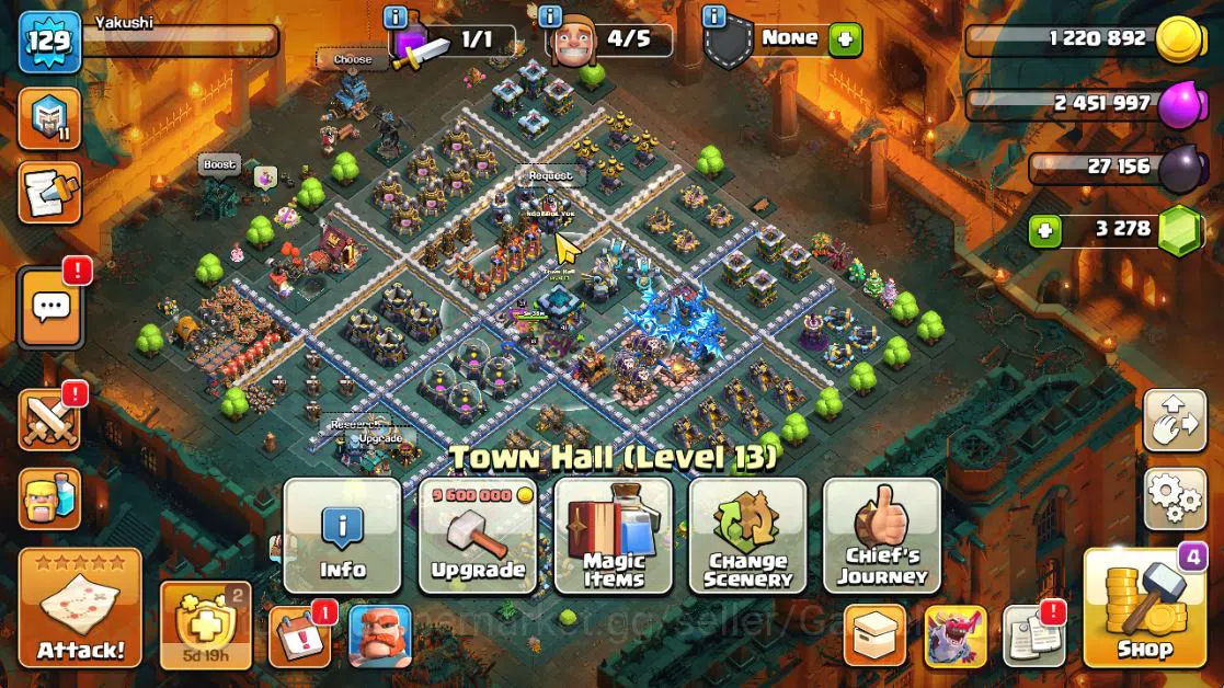 Clash of Clans Accounts TH 13 - BH 7|Dragon Escape Scenery|LV 129|HH 7|BK  image 2