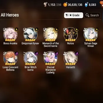 Epic Seven Accounts High-End Global Unverif|9 ML[Notos Dupe,BArunka,Monarc Iseria,Etc.]|1 Collab[Haru]|PoH+Bless ON|SS