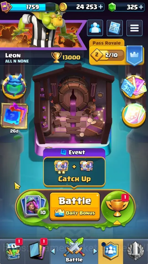 Clash Royale Accounts High-End Trophy 13000|CL 1759|KTL 16 Max|122 Cards|10 Max|8 Champ|5 Hero|17 Evo|Arena 31|325 Gems|24K 1
