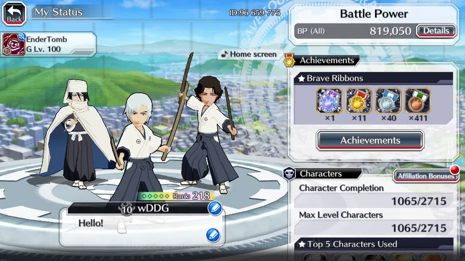 Bleach: Brave Souls Accounts Mid-Tier GLOBAL 53K Orb|Rukia 10Th, Kenpachi+Ichigo 9Th,SoulRaper (Shunsui,Jushiro), Jushiro 2