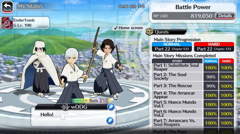 Bleach: Brave Souls Accounts Mid-Tier GLOBAL 53K Orb|Rukia 10Th, Kenpachi+Ichigo 9Th,SoulRaper (Shunsui,Jushiro), Jushiro 3