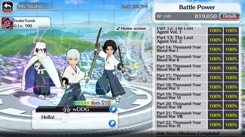 Bleach: Brave Souls Accounts Mid-Tier GLOBAL 53K Orb|Rukia 10Th, Kenpachi+Ichigo 9Th,SoulRaper (Shunsui,Jushiro), Jushiro 4