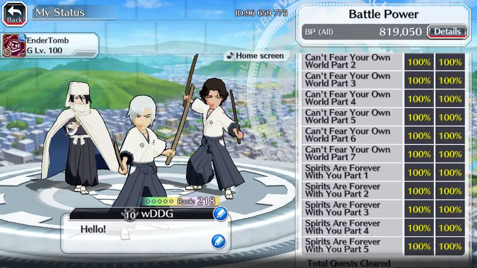 Bleach: Brave Souls Accounts Mid-Tier GLOBAL 53K Orb|Rukia 10Th, Kenpachi+Ichigo 9Th,SoulRaper (Shunsui,Jushiro), Jushiro 6