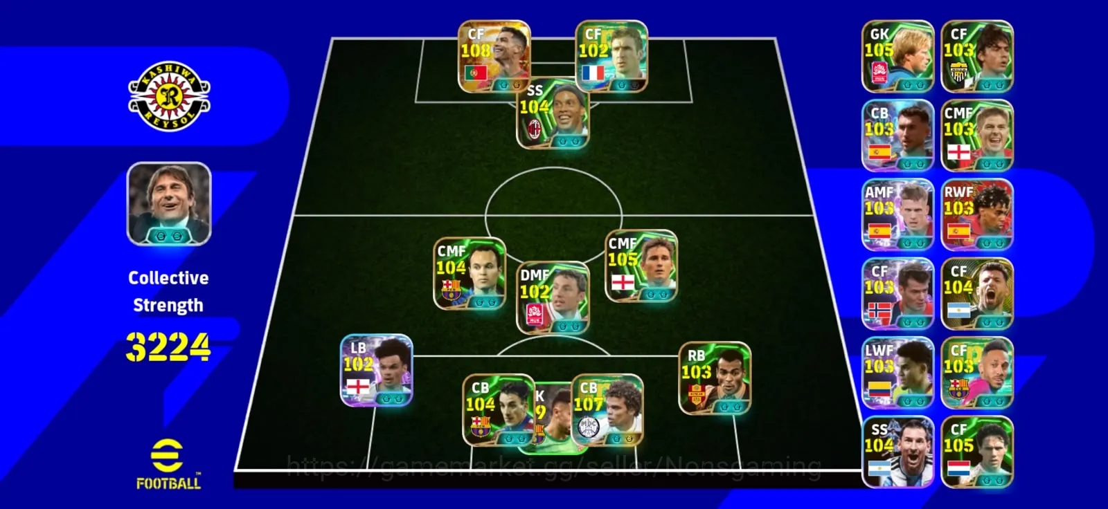 eFootball Accounts High-End kolektif 3224 Ronaldo bigitime x pepe epic new x lampard x Van Basten x Ronaldinho x cafu x 1
