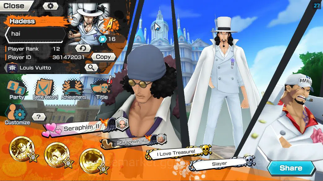 One Piece Bounty Rush Accounts Starter Global|4 EX|KING Pirates D.Roger,Awakened From Rob Lucci,Navy Sakazuki,Blackbeard P 2