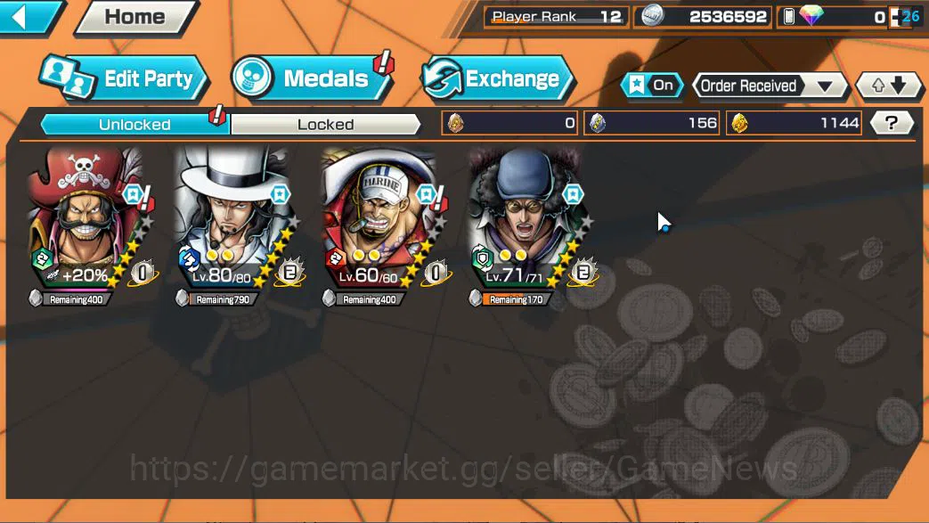 One Piece Bounty Rush Accounts Starter Global|4 EX|KING Pirates D.Roger,Awakened From Rob Lucci,Navy Sakazuki,Blackbeard P 4