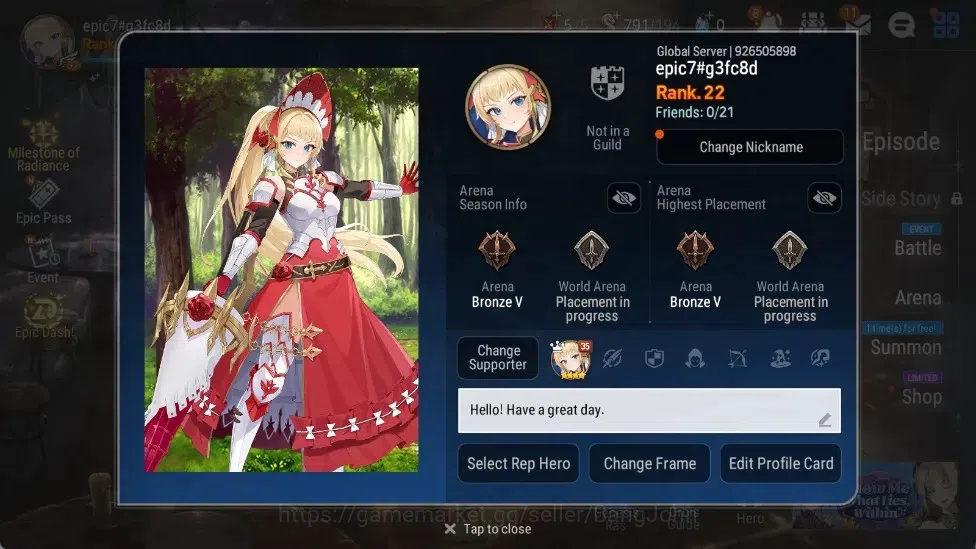 Epic Seven Accounts Starter Global Unverif | Starter | 2 ML (TR Elvira,C Pavel) | PoH ON | Stigma 4.6K | Log Stove | EP7361B 1