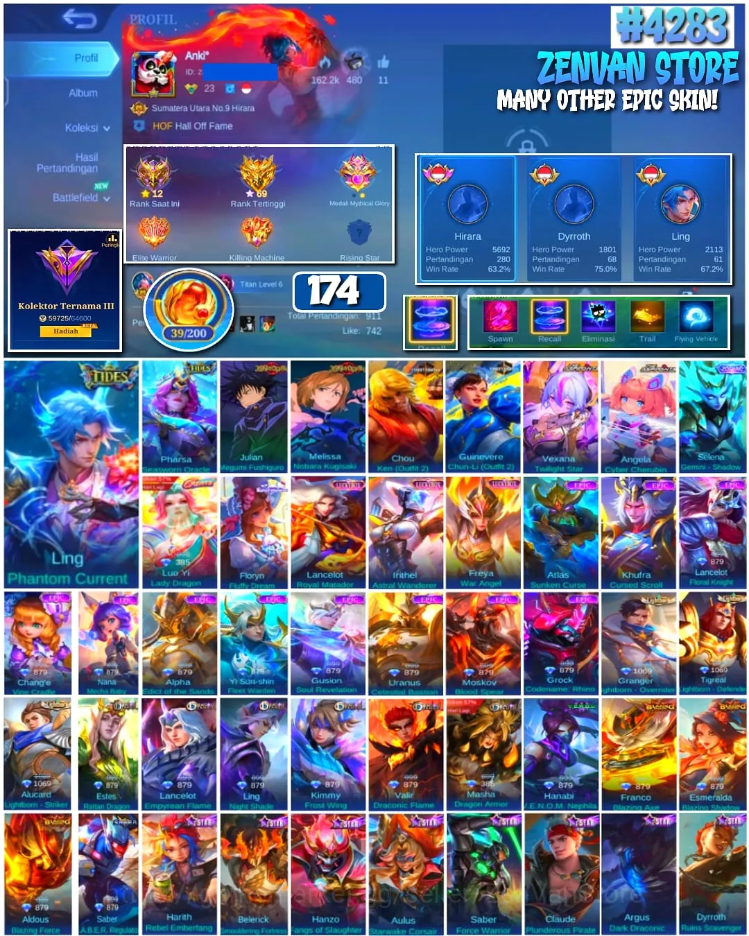 Mobile Legends: Bang Bang Accounts #4283 174 Skins | Julian Megumi Fushiguro (JUJUTSU KAISEN) | Melissa Nobara Kugisaki 1
