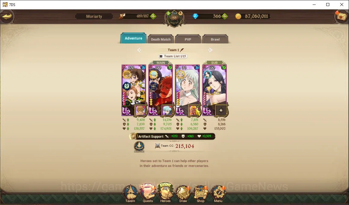 The Seven Deadly Sins: Grand Cross Accounts Midgame Global |3,6M CC|366 Dm+Skip T 1200+|2 LR+13 UR+Collab 6