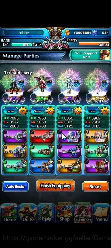 Grand Summoners Accounts End-Game Global|Rank 54|934 Cc|5 Ascend+3 TW|ShunaTW,DL RimuruTW,RR RimuruTW,2x AH Pola|Lpot 3