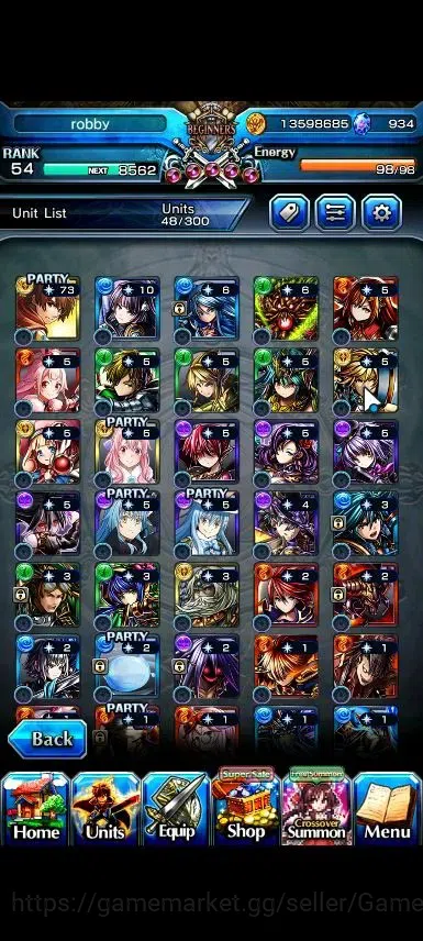 Grand Summoners Accounts End-Game Global|Rank 54|934 Cc|5 Ascend+3 TW|ShunaTW,DL RimuruTW,RR RimuruTW,2x AH Pola|Lpot 5