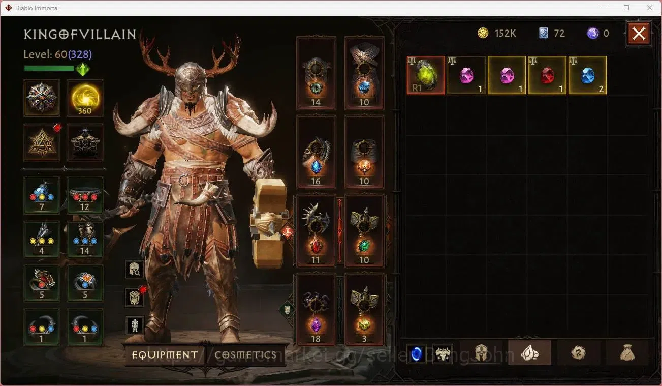 Diablo Immortal Accounts Mid-Tier NA - Chain of honor | 60 (328) Barbarian-Maledictor | CR 27k | Reso 360 | Hell 3 | Varog 10
