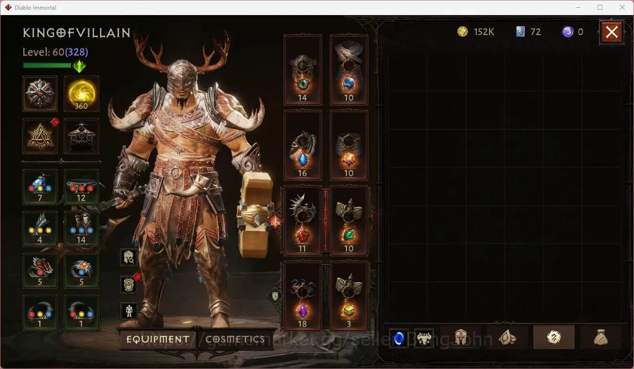 Diablo Immortal Accounts Mid-Tier NA - Chain of honor | 60 (328) Barbarian-Maledictor | CR 27k | Reso 360 | Hell 3 | Varog 11