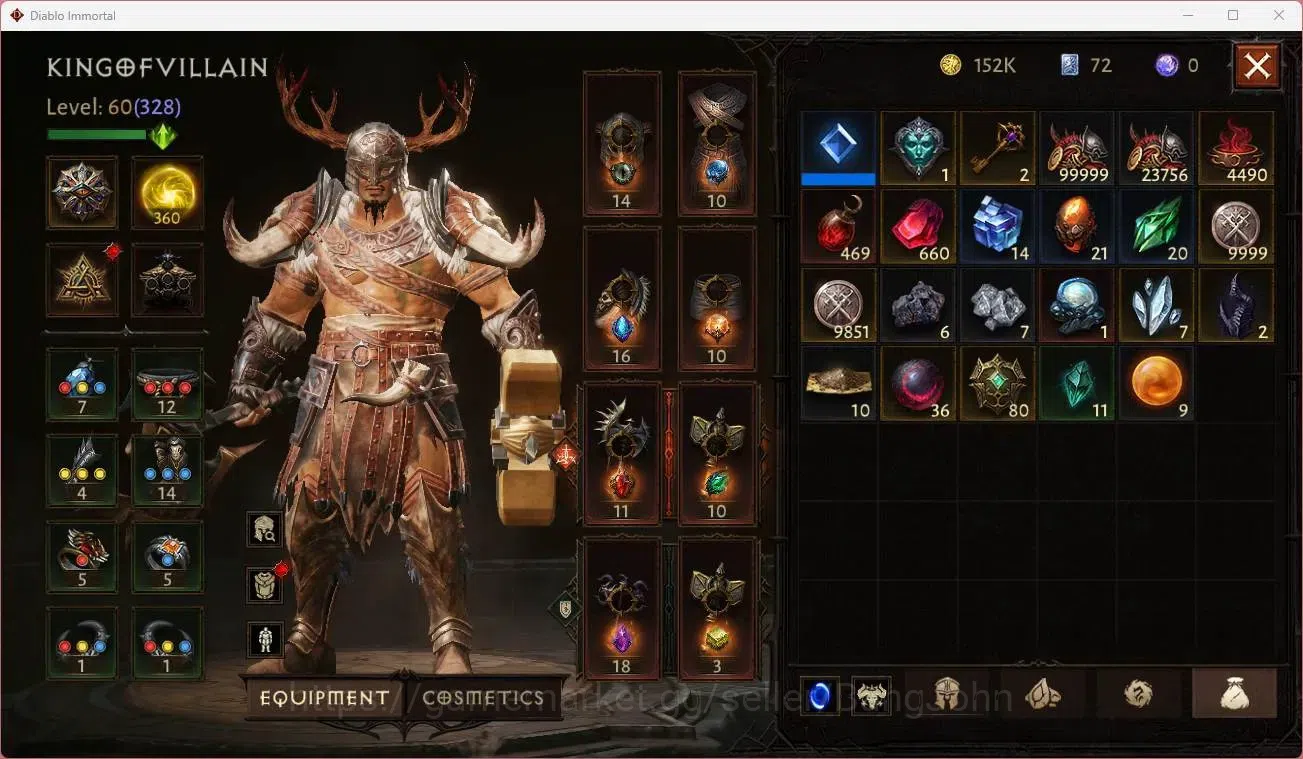 Diablo Immortal Accounts Mid-Tier NA - Chain of honor | 60 (328) Barbarian-Maledictor | CR 27k | Reso 360 | Hell 3 | Varog 12