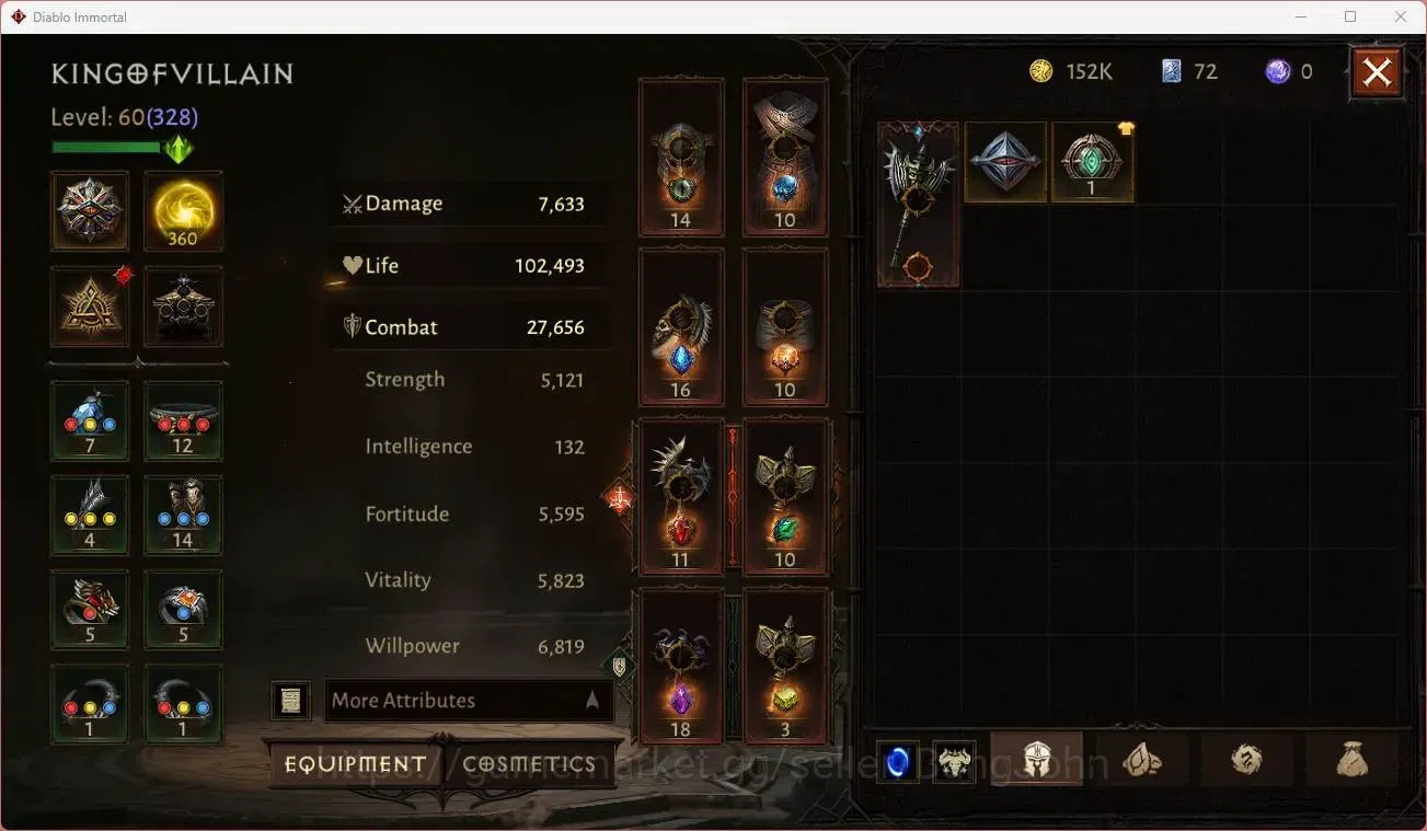 Diablo Immortal Accounts Mid-Tier NA - Chain of honor | 60 (328) Barbarian-Maledictor | CR 27k | Reso 360 | Hell 3 | Varog 6