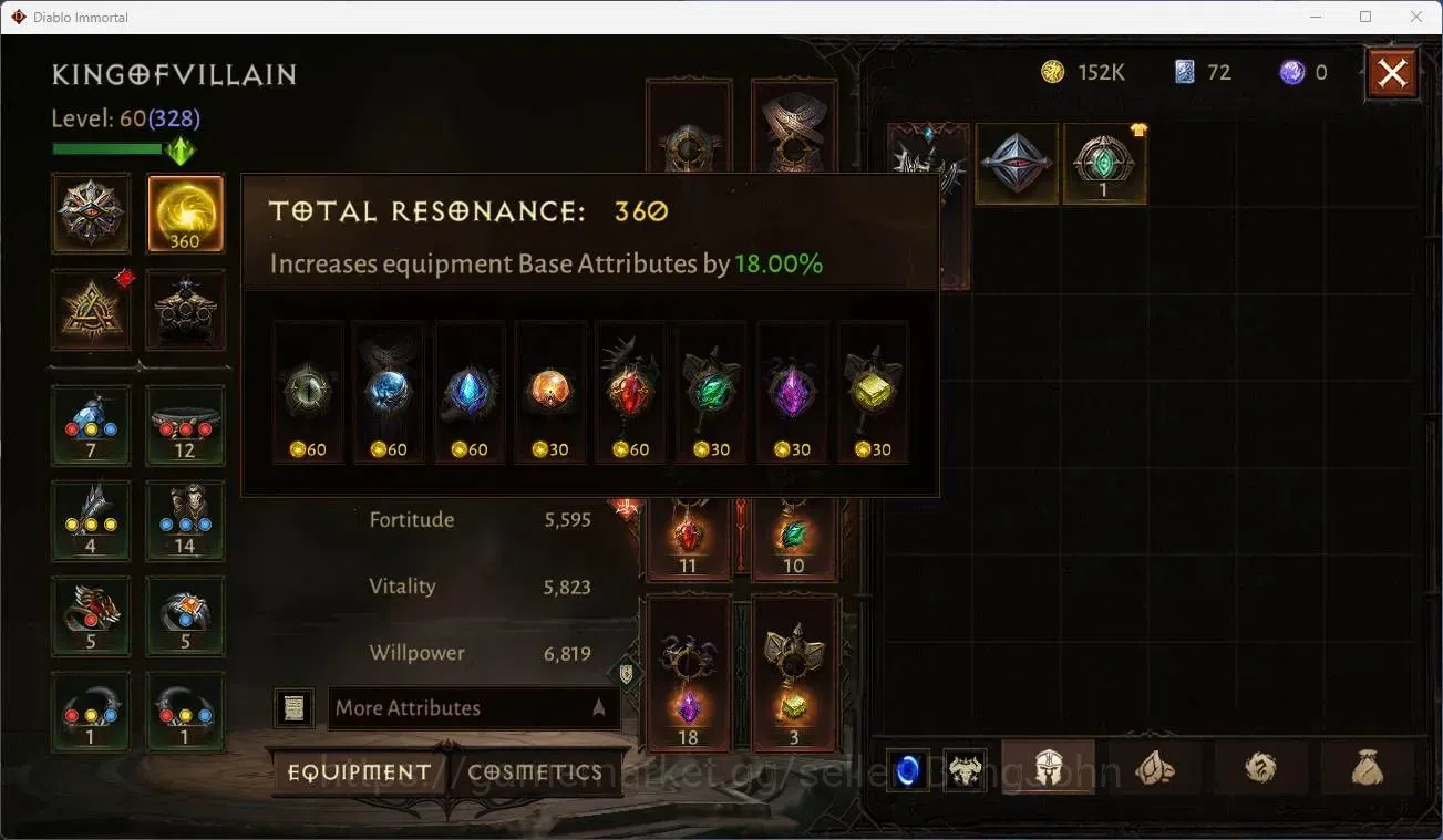 Diablo Immortal Accounts Mid-Tier NA - Chain of honor | 60 (328) Barbarian-Maledictor | CR 27k | Reso 360 | Hell 3 | Varog 7