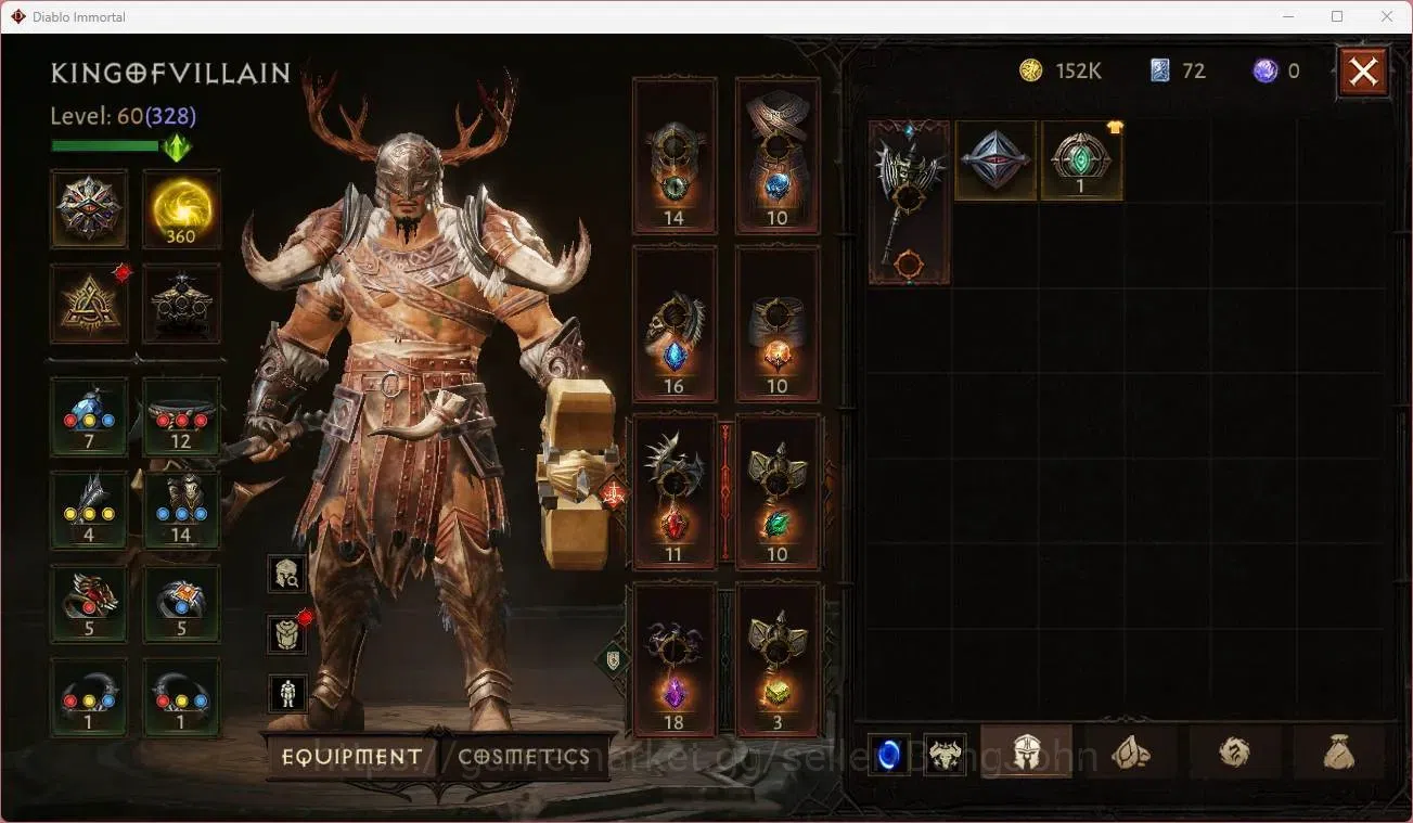 Diablo Immortal Accounts Mid-Tier NA - Chain of honor | 60 (328) Barbarian-Maledictor | CR 27k | Reso 360 | Hell 3 | Varog 9