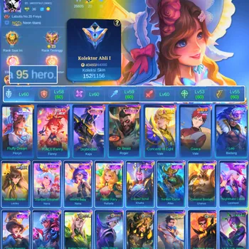 Mobile Legends: Bang Bang Accounts Rare Skin HERO 95 SKIN 152 | EMBLEM GOOD| LUCKBOX KAJA | LUCKBOX ROGER | STAR VALE