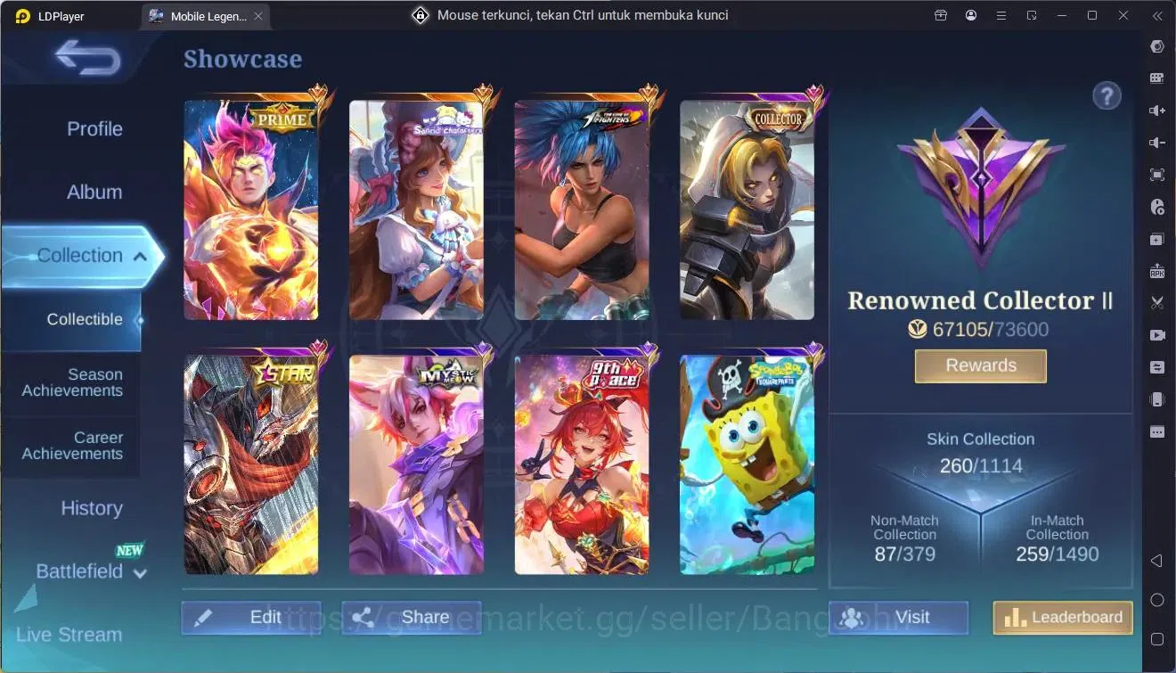 Mobile Legends: Bang Bang Accounts Global|Hero 130|Skin 260|Renowned|Prime Claude|San image 2