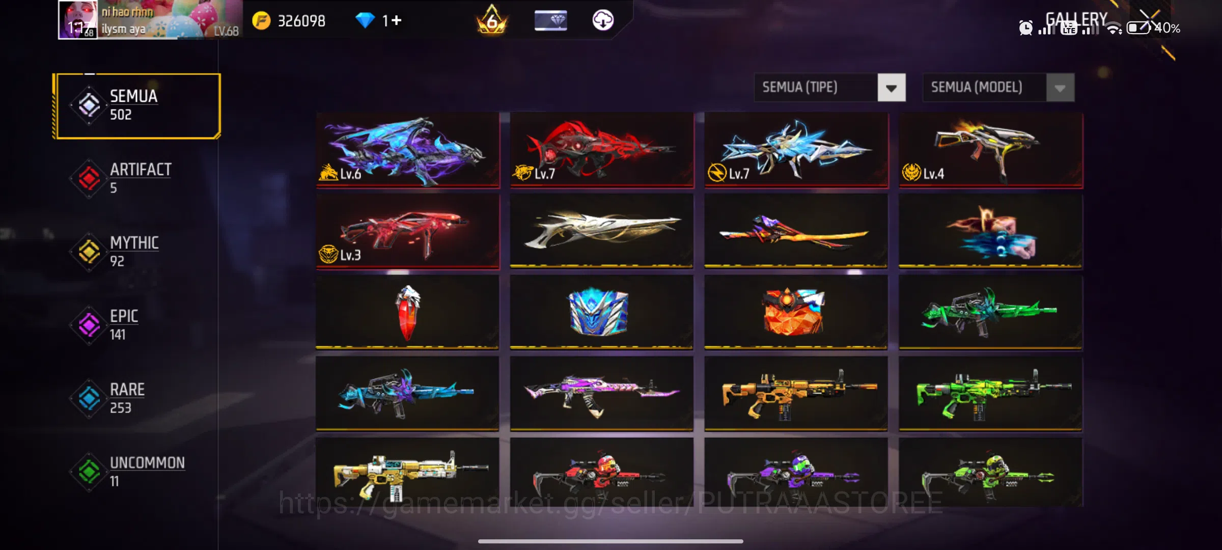 Free Fire Accounts Indonesia | SG TERKUAT -OPM & REAPER | MAX 2 OTW 3 | LEVEL AKUN  68 | TOTAL OUTFIT  1.914 12