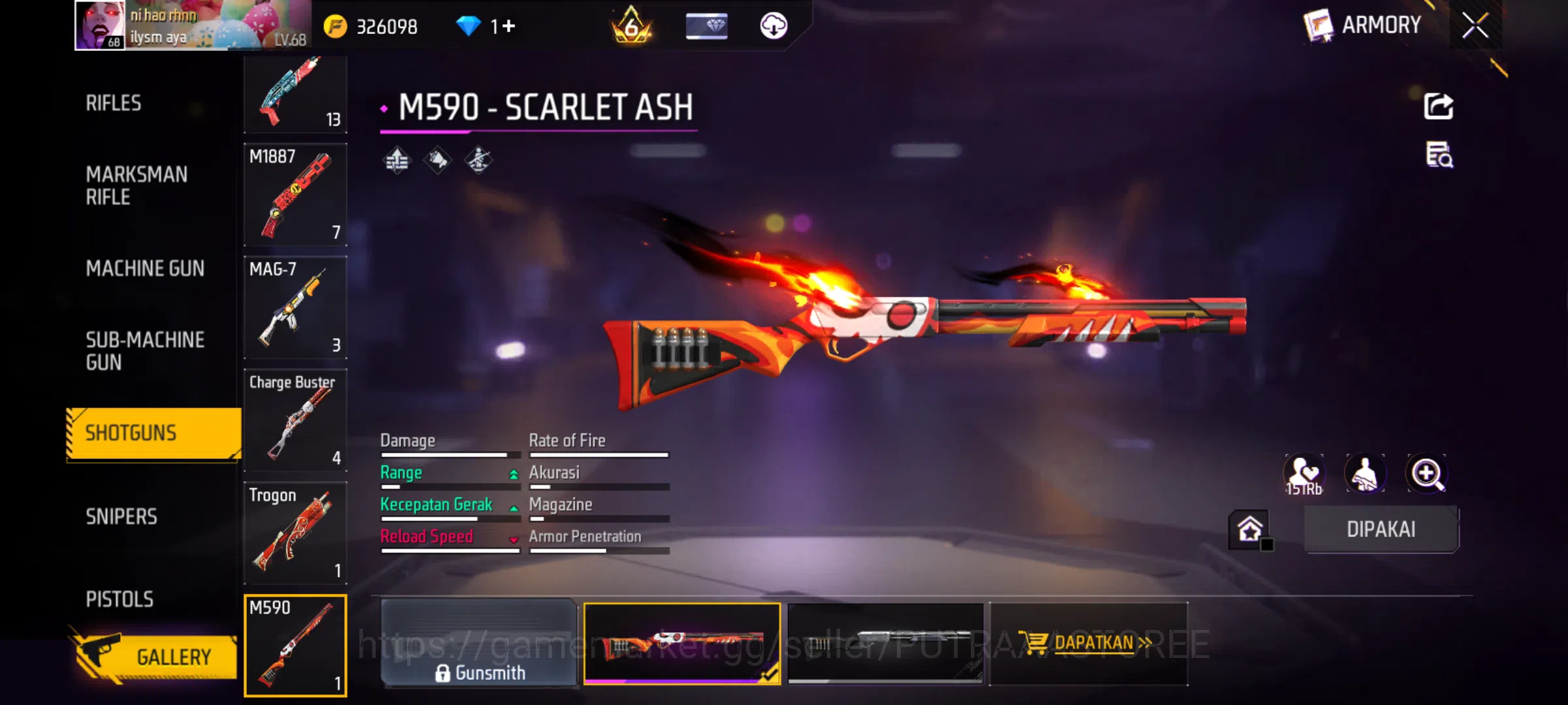 Free Fire Accounts Indonesia | SG TERKUAT -OPM & REAPER | MAX 2 OTW 3 | LEVEL AKUN  68 | TOTAL OUTFIT  1.914 14