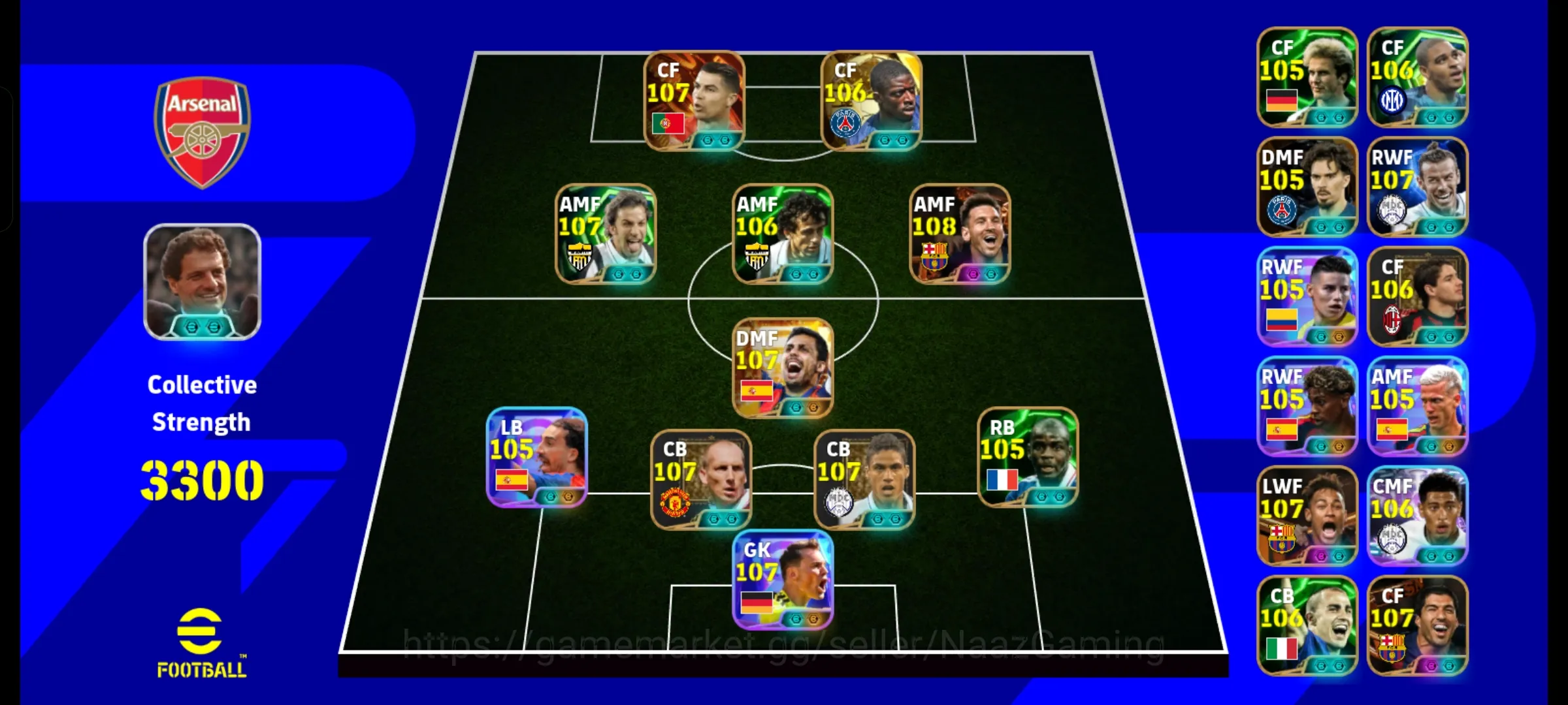 eFootball Accounts Legends & Iconic Players 3300+ Team I Prime (MSN) I Dembele 106 I Ronaldo 107 I Bale 107 I Rumi 105 I 1