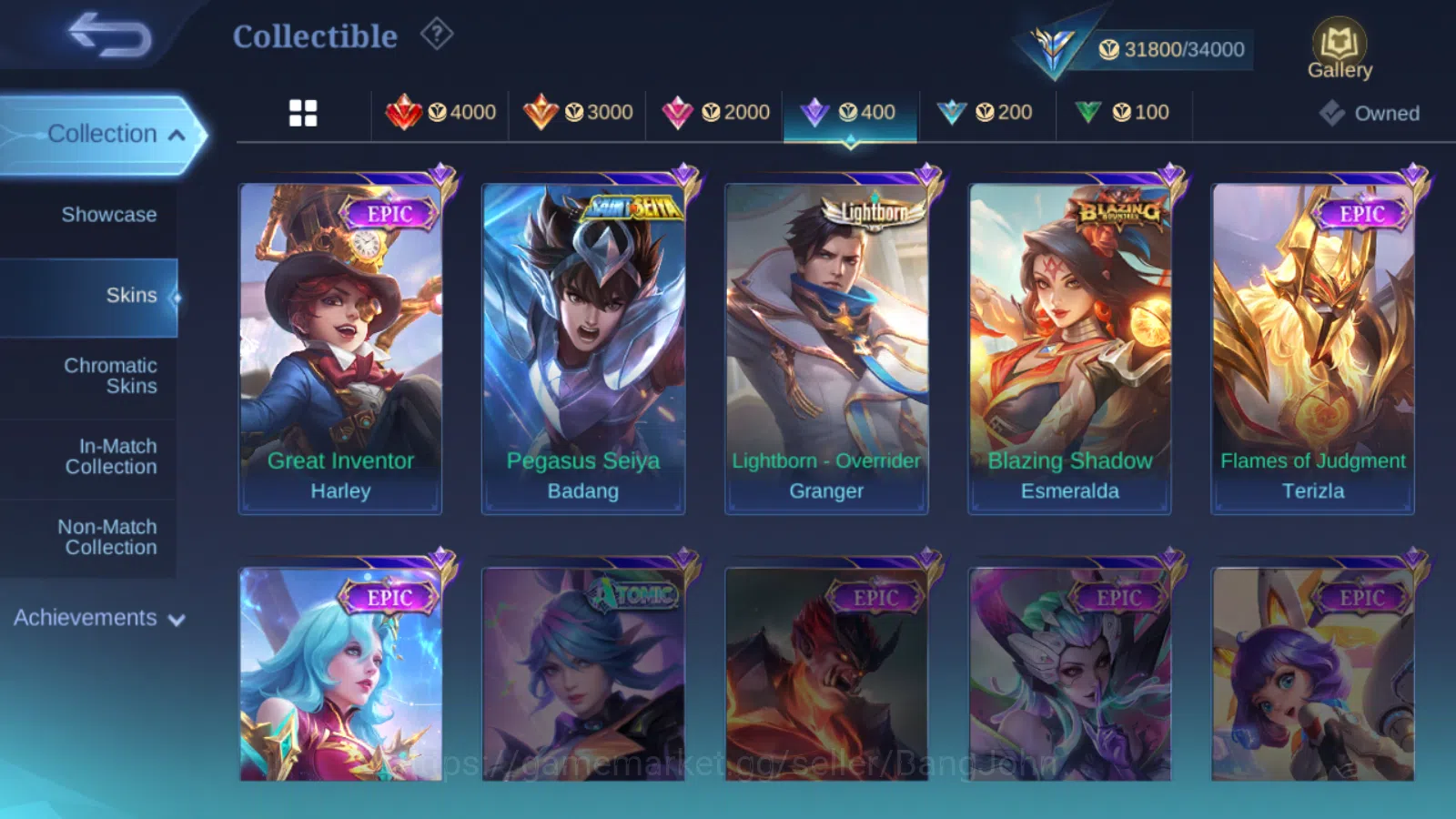 Mobile Legends: Bang Bang Accounts Others kof karina | cc natalia | lightborn tigreal | lightborn granger | blazing franco 10