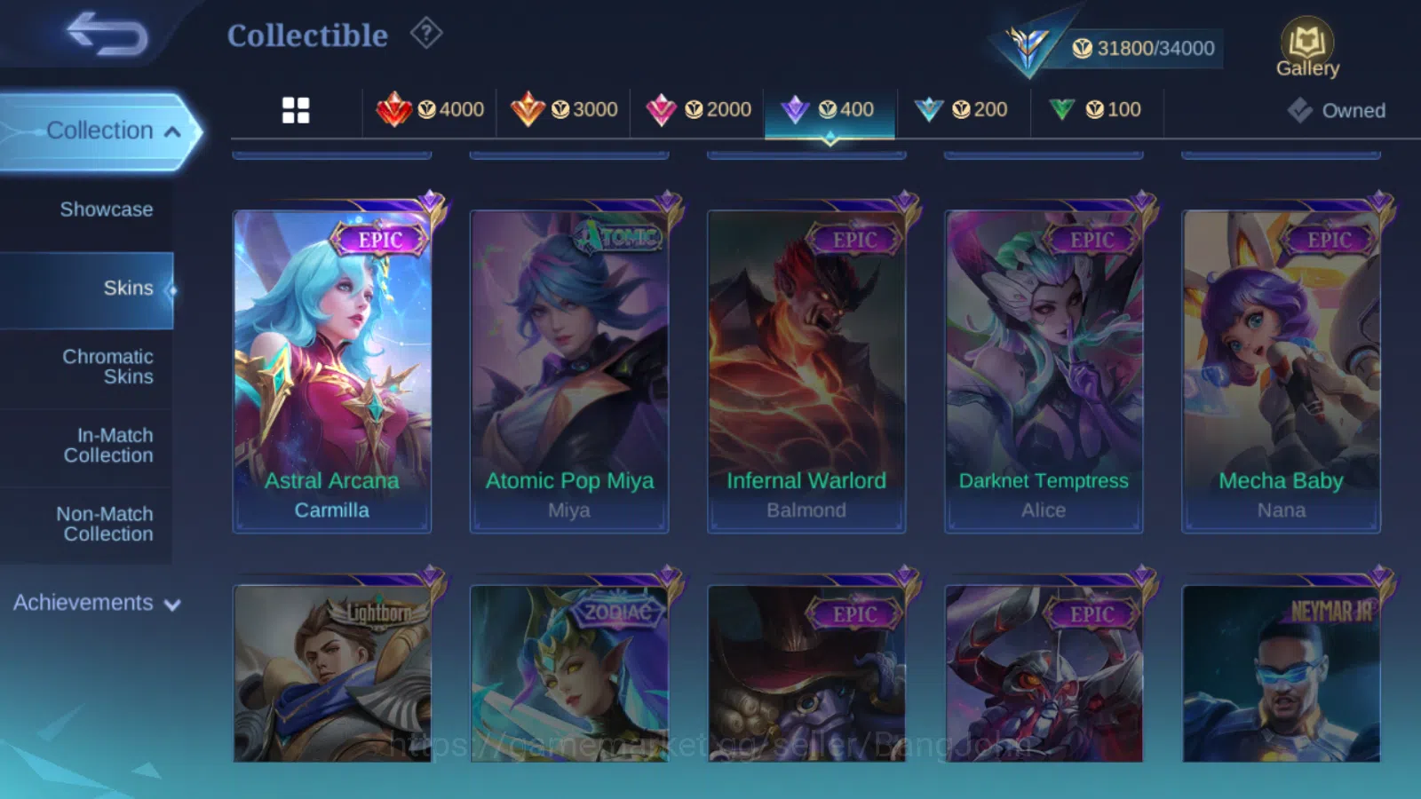 Mobile Legends: Bang Bang Accounts Others kof karina | cc natalia | lightborn tigreal | lightborn granger | blazing franco 11