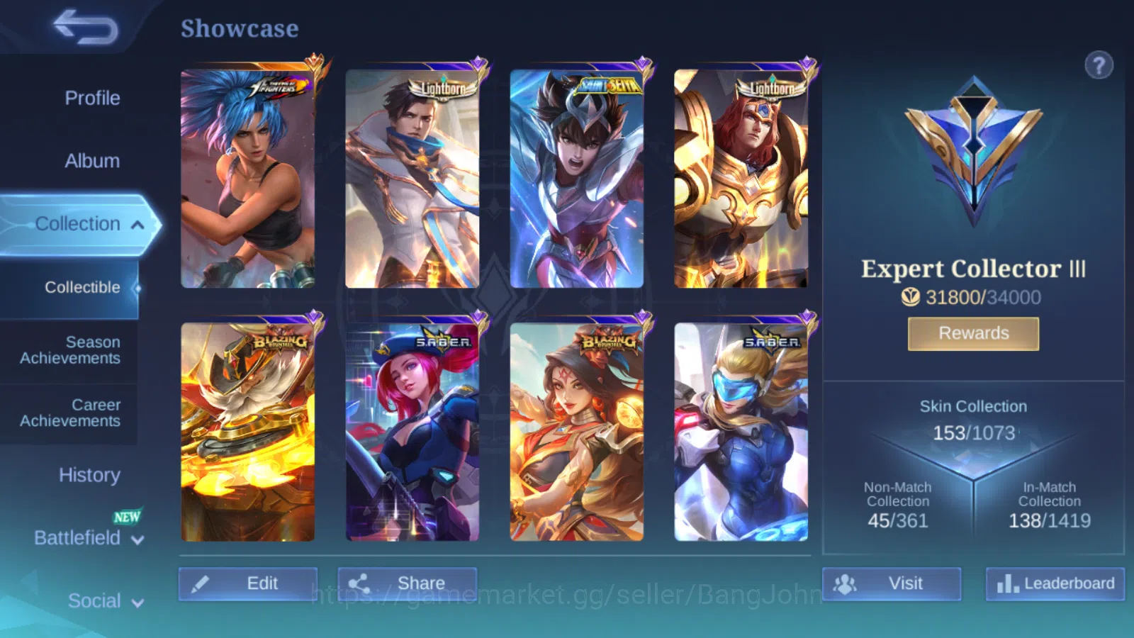 Mobile Legends: Bang Bang Accounts Others kof karina | cc natalia | lightborn tigreal | lightborn granger | blazing franco 2