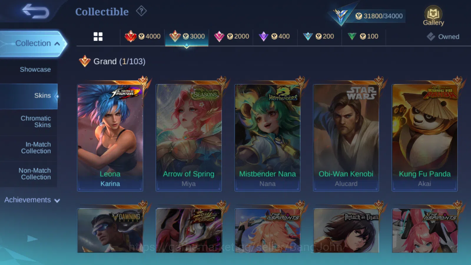 Mobile Legends: Bang Bang Accounts Others kof karina | cc natalia | lightborn tigreal | lightborn granger | blazing franco 6