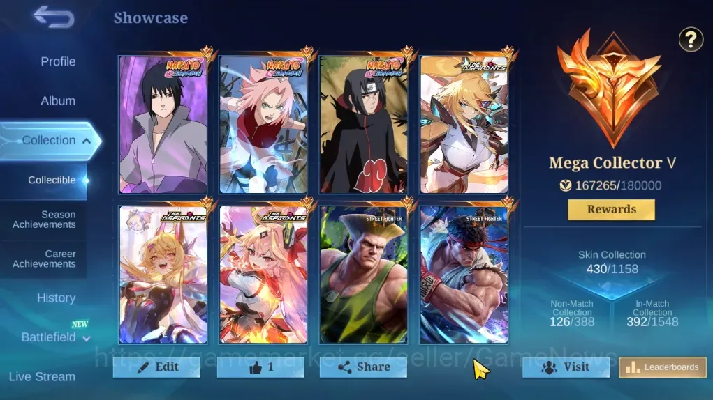 Mobile Legends: Bang Bang Accounts Collector Skin 430|Mega V|3 Legend (Layla,Freya,Lunox),Aspirant (Selena,Guin 1