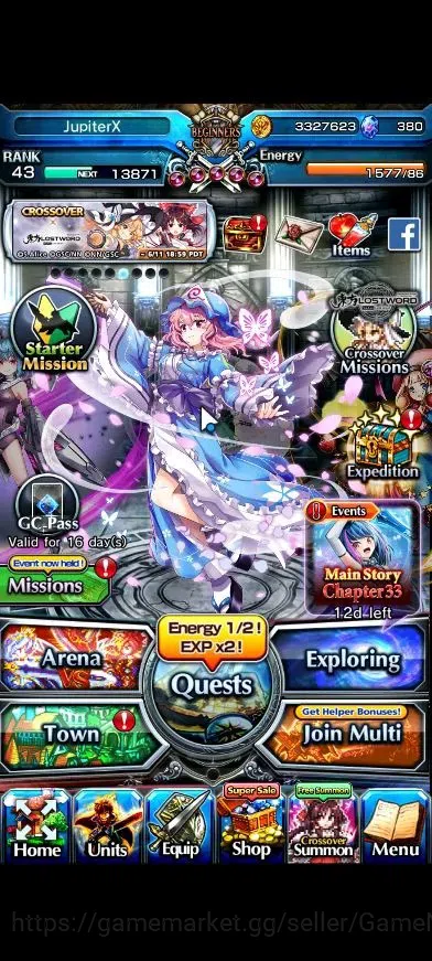 Grand Summoners Accounts Global|380 cc|Rank 43|3 Ascend+1 TW|Yuyuko Saigyou image 1