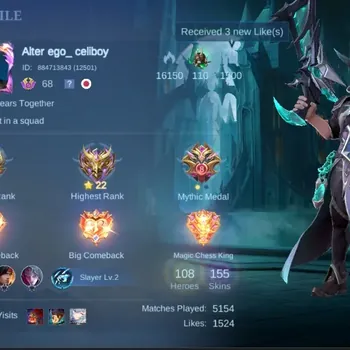 Mobile Legends: Bang Bang Accounts Collector Global|155S|Expert|Lightborn Tigreal Granger,Blazing Claude Esmeralda