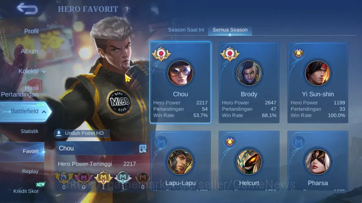 Mobile Legends: Bang Bang Accounts Hero 69|Skin 61|High Glory 88|Karina KOF,Gatot Epi image 4