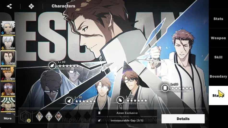 BLEACH: Soul Resonance Accounts NuverseSEA|LV 74|12 SSR[ToshiroB1,GinB1,Aizen,Ichi image 13