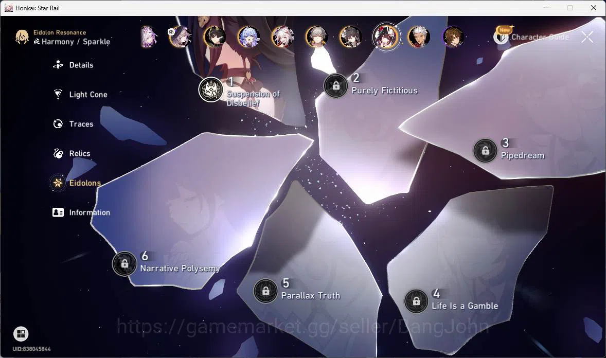 Honkai Star Rail Accounts Others ASIA|TL 70|13 Limit|Castorice E1,Sparkle E1,RuanMei 19