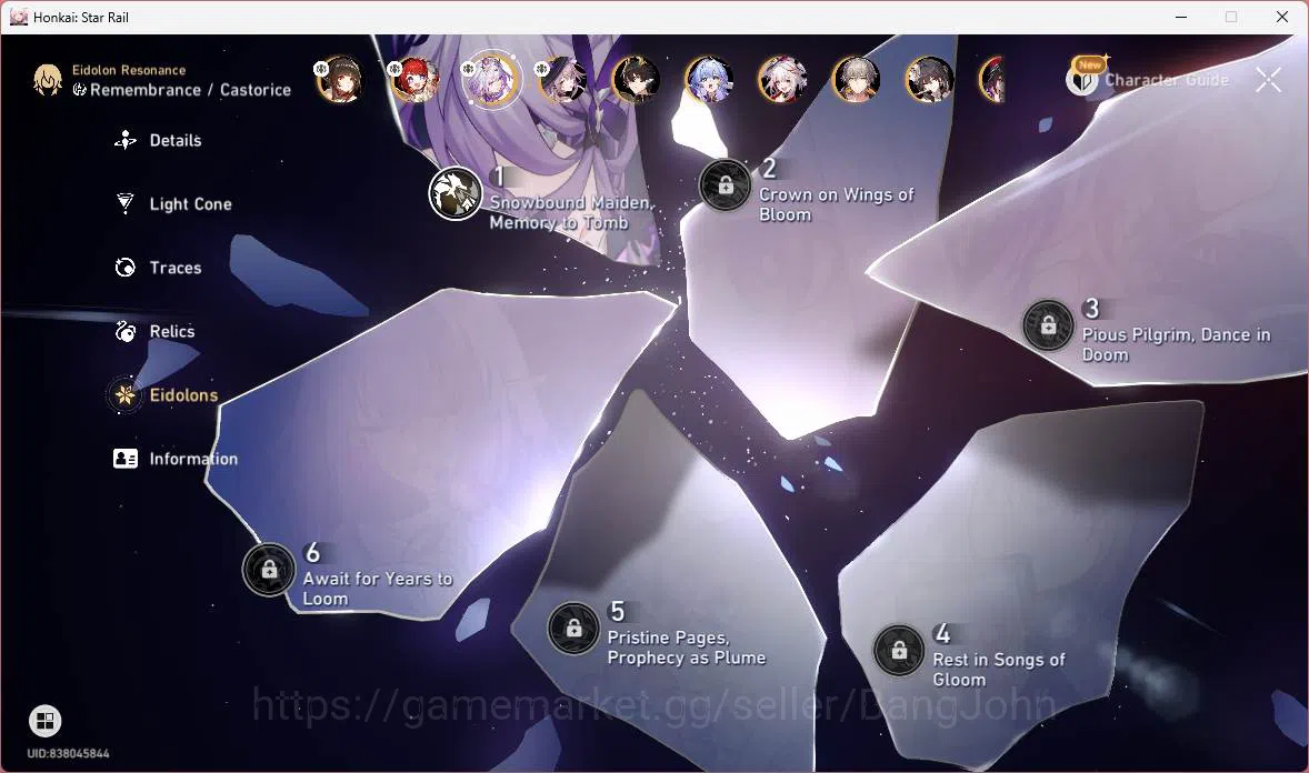 Honkai Star Rail Accounts Others ASIA|TL 70|13 Limit|Castorice E1,Sparkle E1,RuanMei 8
