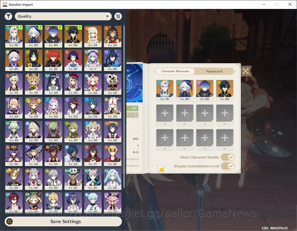 Genshin Impact Accounts Mid Game Asia|AR 55|4 Limited + 1 (*5 Weapon)|Neuvillette C1,Furina,Flins,Kinich|Female MC|Take 1